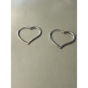 Sterling Silver Heart Hoop Earrings CI 925 Women's Jewelry Vintage #426
